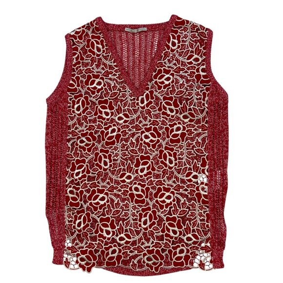 Marco De Vincenzo Sweater Tank Vest 40 US/4 Red Crochet Lace Sleeveless V-Neck - Picture 13 of 13